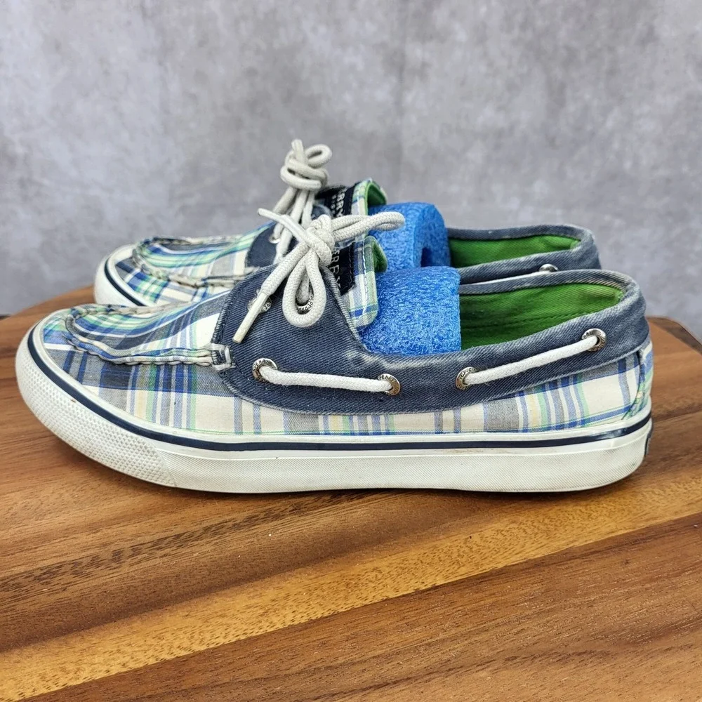 Sperry Top Sider Boat Shoes Womens 6 M Blue Plaid Canvas Loafers Slip On 9755828